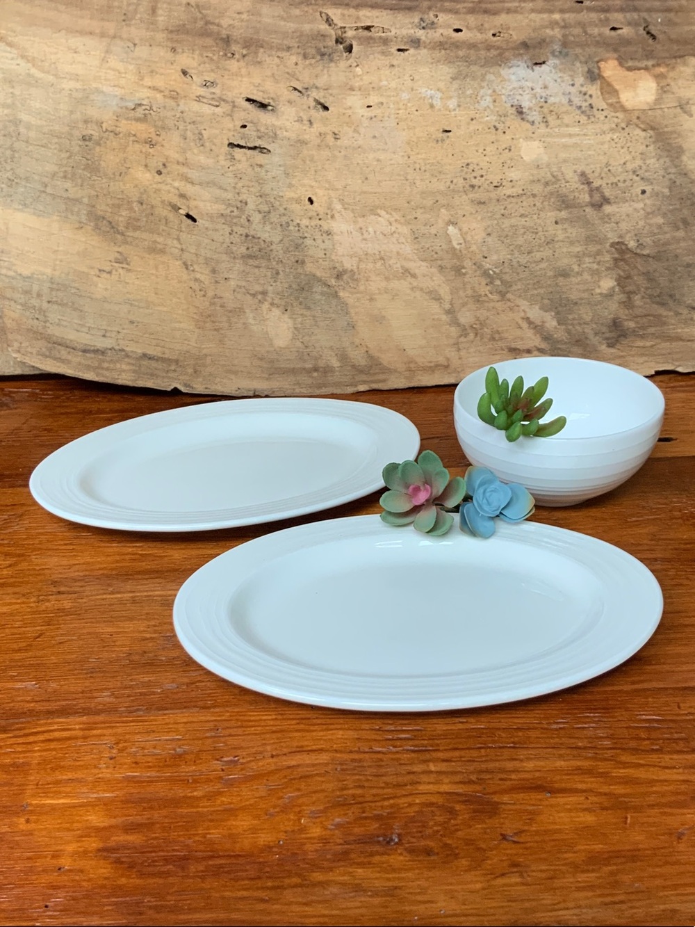 🌿 White Porcelain Serving Plates and Bone China Sauce/Dip Bowl Bundle